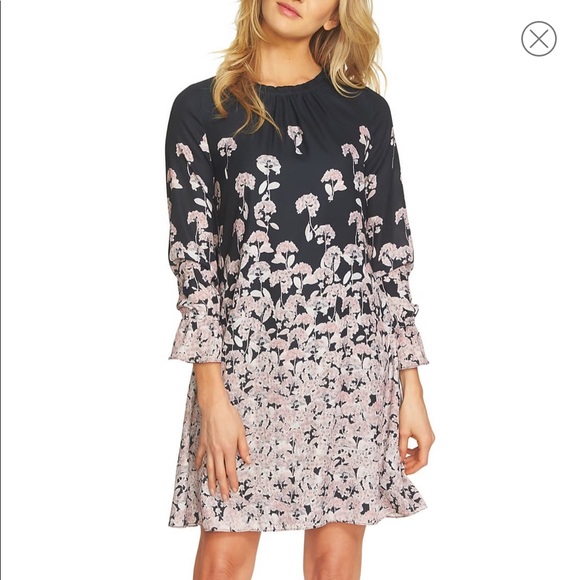 CeCe Dresses & Skirts - CeCe Wisteria Fields Border Ruched Shift Dress